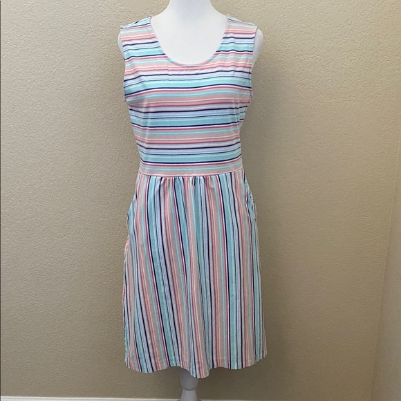 Lands' End Multicolor Striped Midi Dress. Sleeveless. Size S. Pockets. Comfy! - Picture 4 of 14
